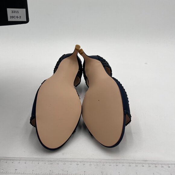 XYD Navy Chic Peep Toe D'Orsay Kitten Heel Rhinestone Studs Ankle Strap Sandals - Picture 7 of 8